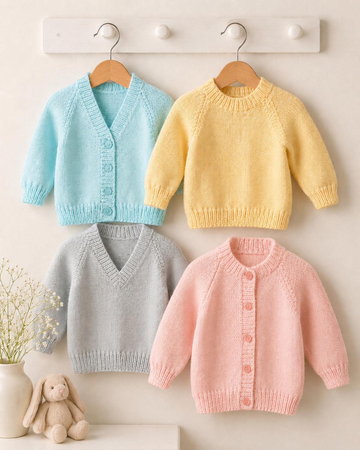 Easy Knit Unisex Plain Cardigan Knitting Pattern PDF Boys Girls Raglan Jacket DK Toddler Premature Baby - Age 8