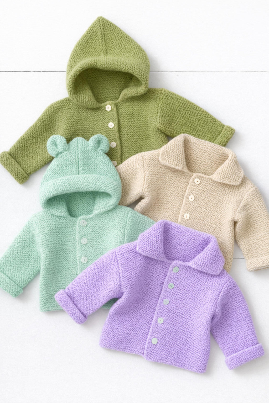Knitting Pattern Easy Knit Baby Hooded Jacket with Ears Cardigan Beginners DK Age 0 - 6 yrs PDF Boys Girls