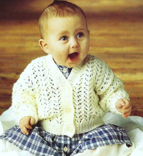 Baby Lace Cardigan Knitting Pattern PDF Three V-Neck DK Designs Age 0 - 2 years Download