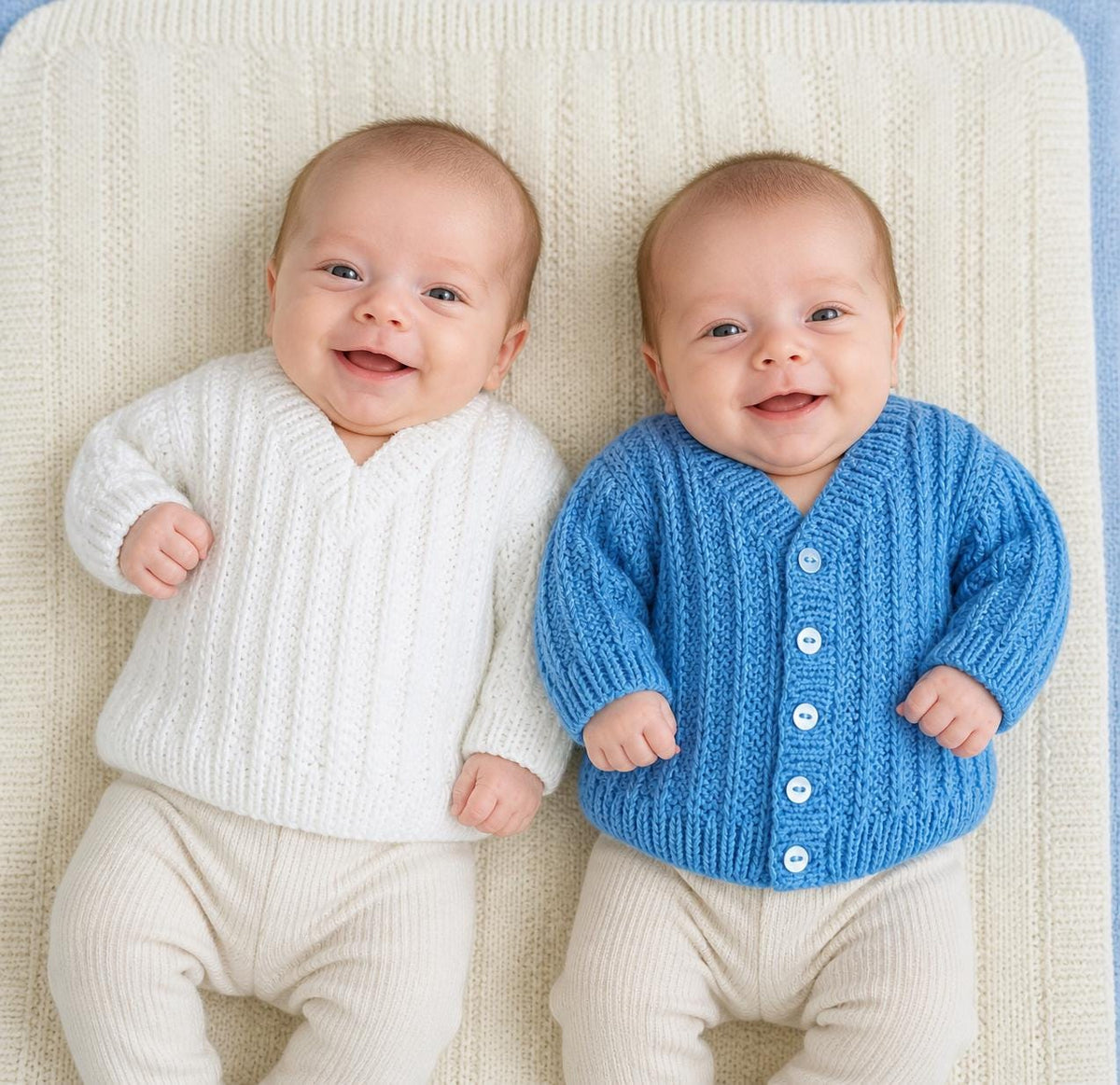 Easy Knit Slipped Rib Cardigan & Sweater Knitting Pattern PDF DK Age 0 - 2 years