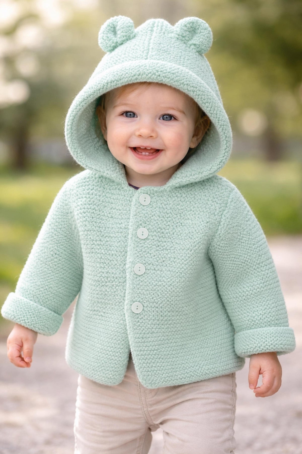 Knitting Pattern Easy Knit Baby Hooded Jacket with Ears Cardigan Beginners DK Age 0 - 6 yrs PDF Boys Girls