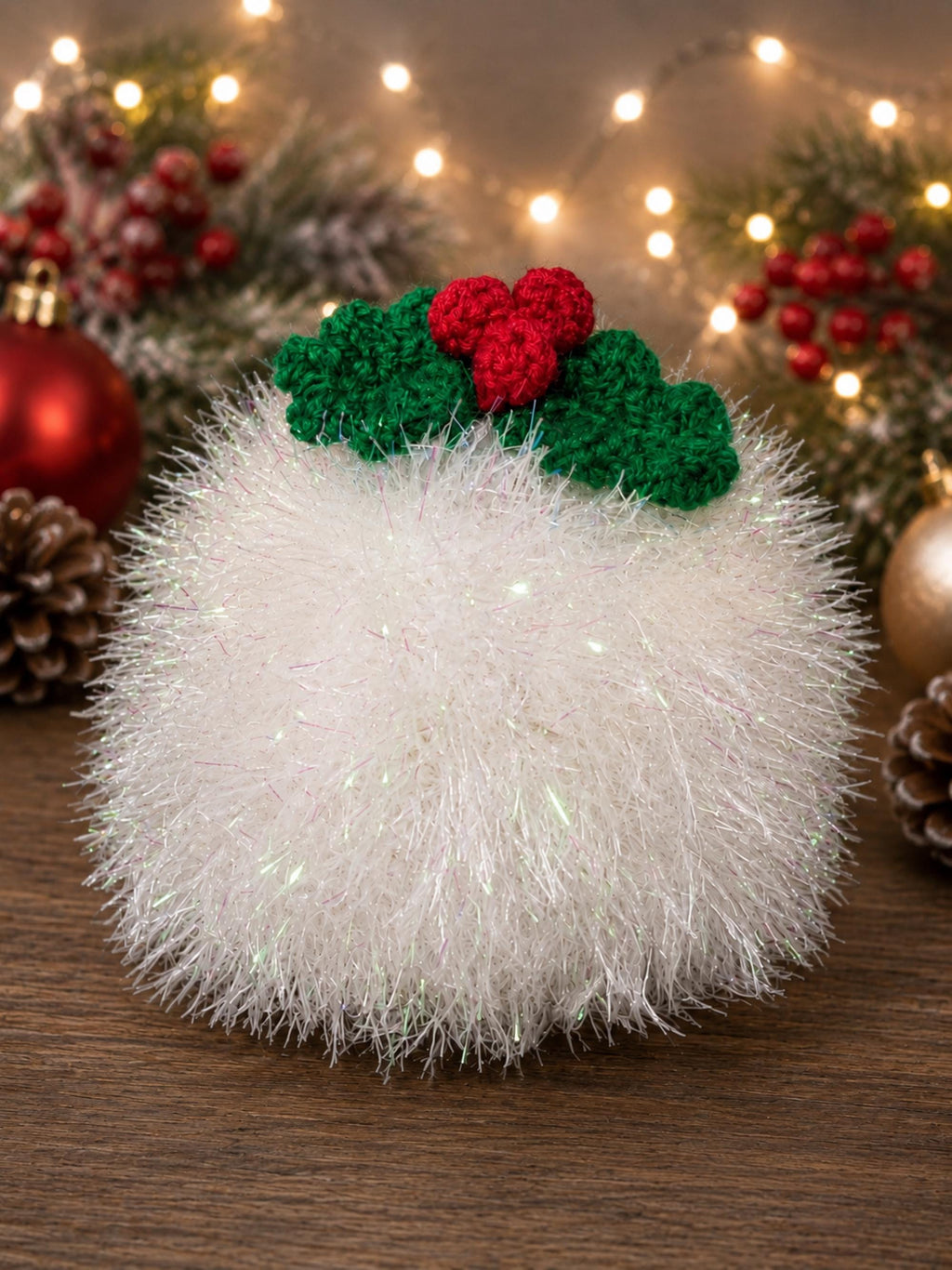 Snowball & Holly Chocolate Orange Cover Knitting Pattern PDF Christmas Food Cozy Tinsel Chunky Download