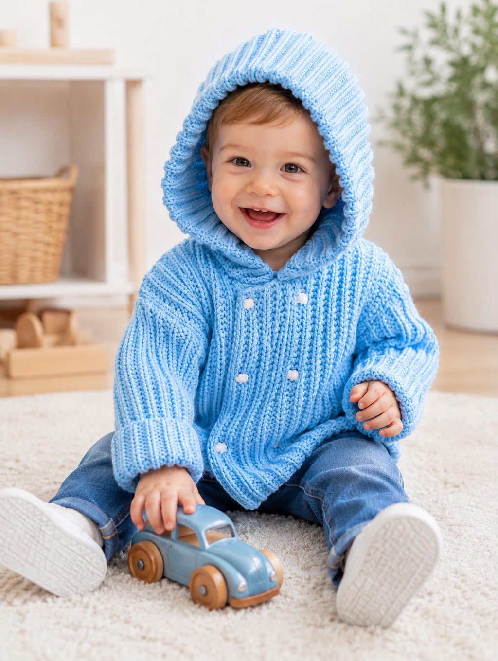 Easy Knit Baby Toddler Aran Jacket and Hat Knitting Pattern PDF Hood or Collar 0–3 Years