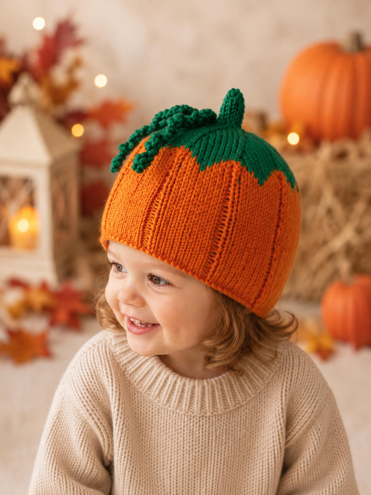 Children's Pumpkin Hat Knitting Pattern PDF Halloween DK Premature - Age 8 Worked Flat Download