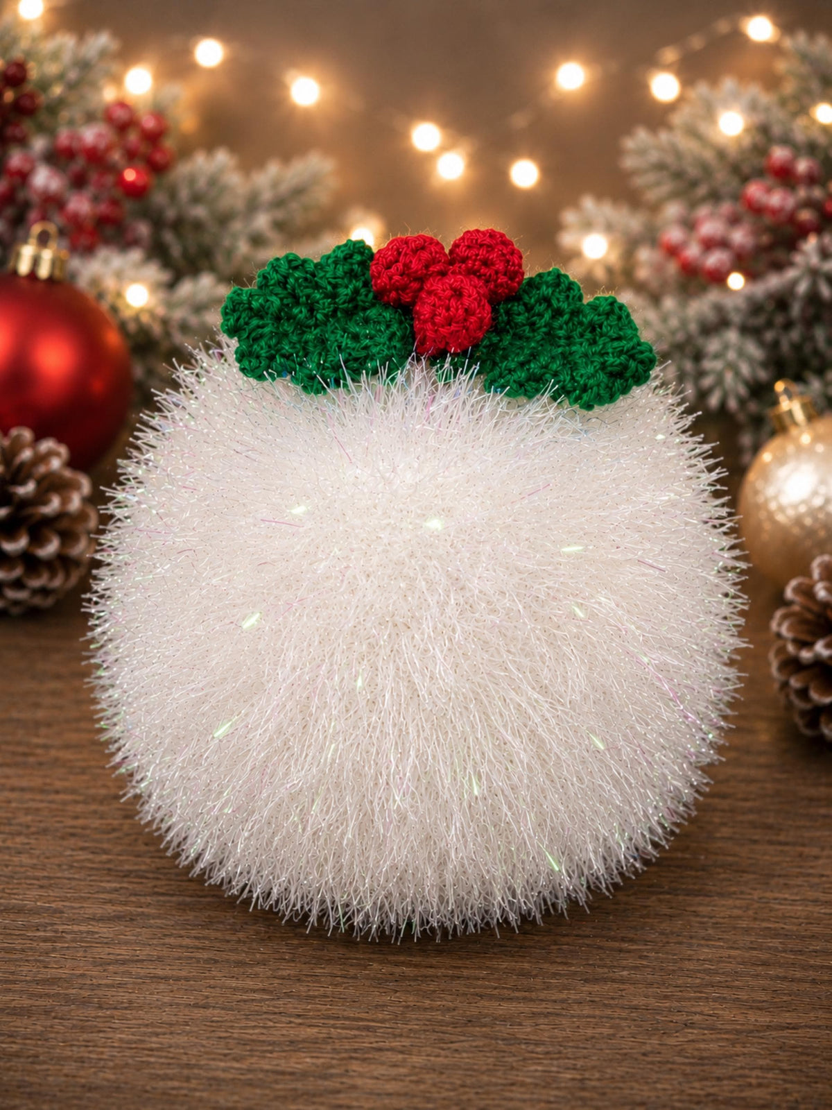 Snowball & Holly Chocolate Orange Cover Knitting Pattern PDF Christmas Food Cozy Tinsel Chunky Download