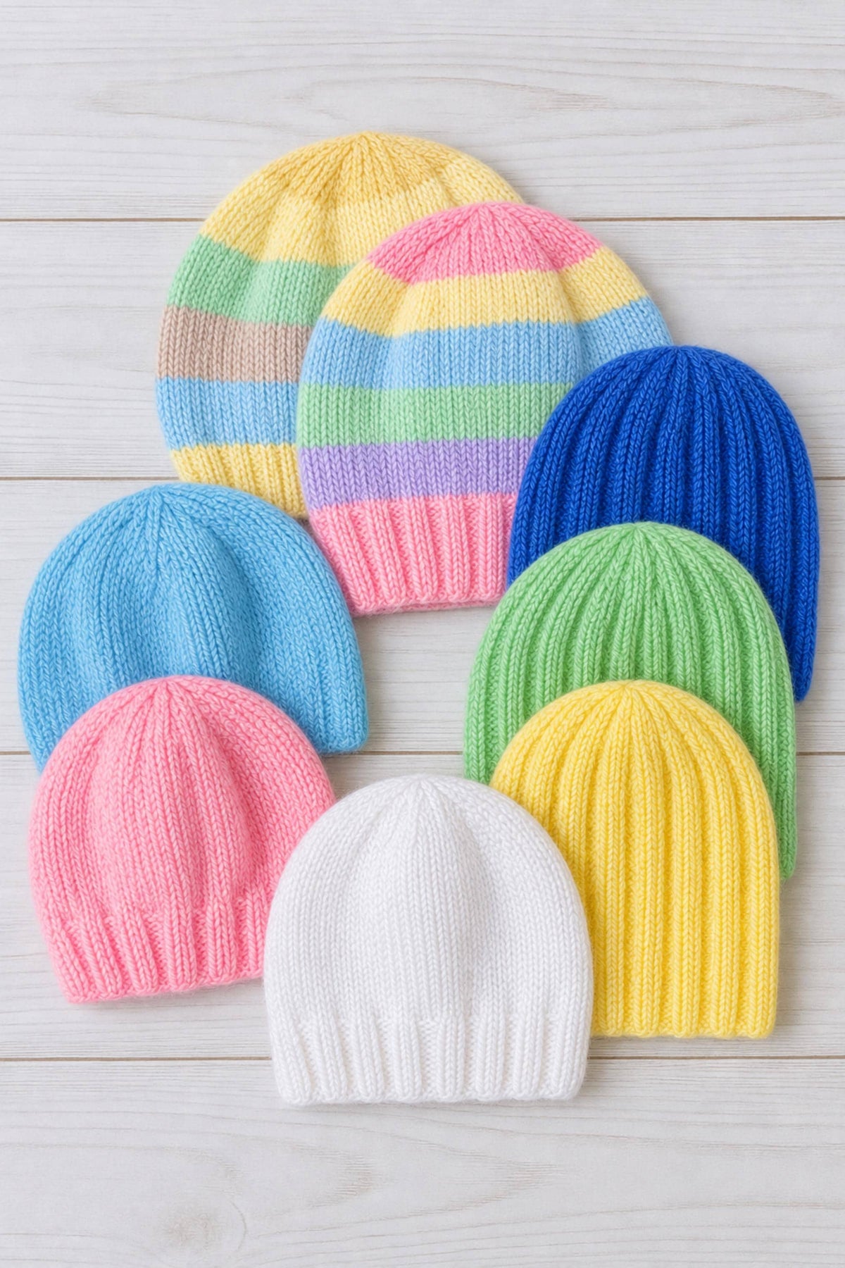 Easy Baby Beanie Hat Knitting Pattern PDF Flat Knit Rib & Striped Premature - 2yr Download
