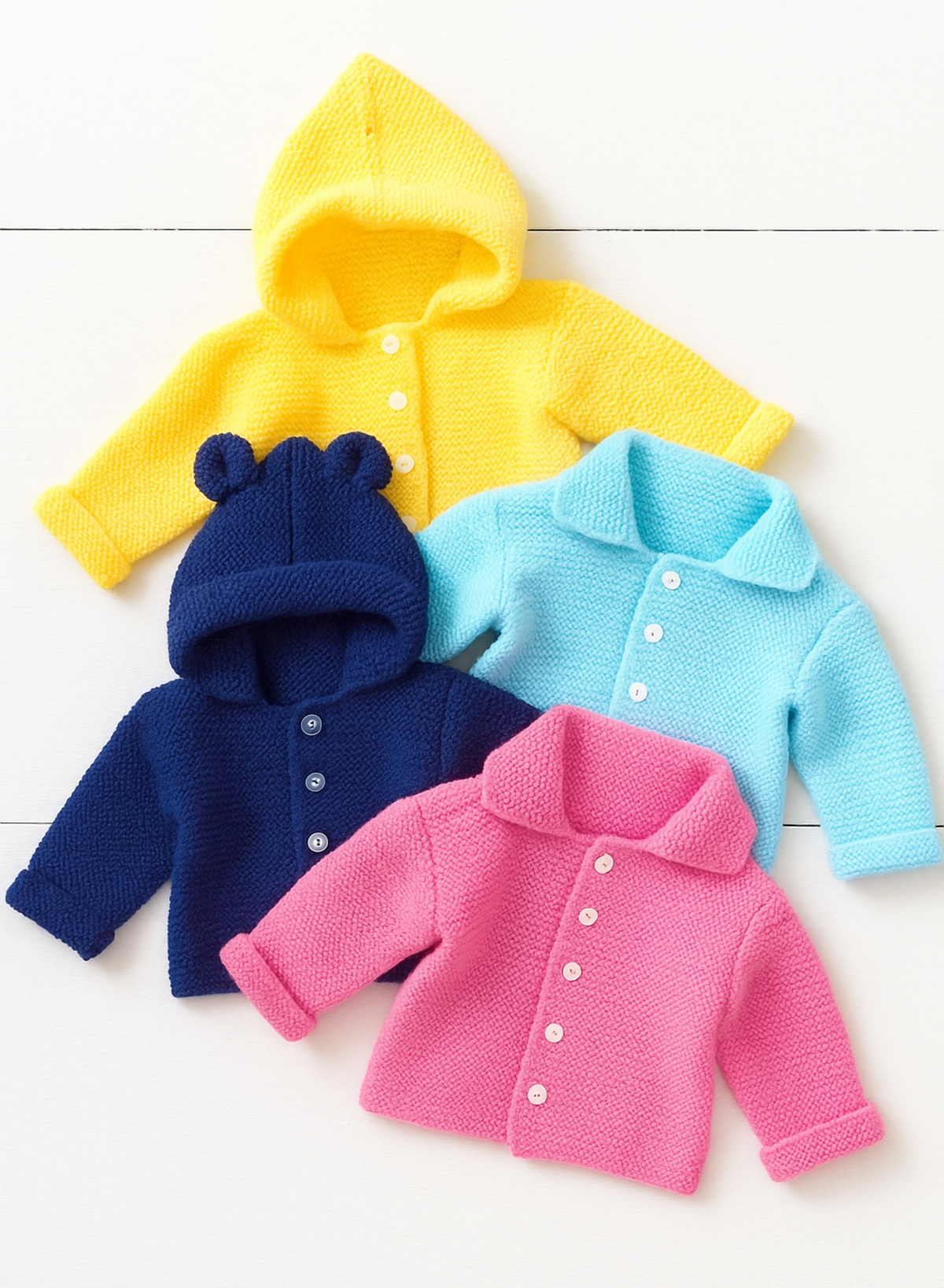 Knitting Pattern Easy Knit Baby Hooded Jacket with Ears Cardigan Beginners DK Age 0 - 6 yrs PDF Boys Girls
