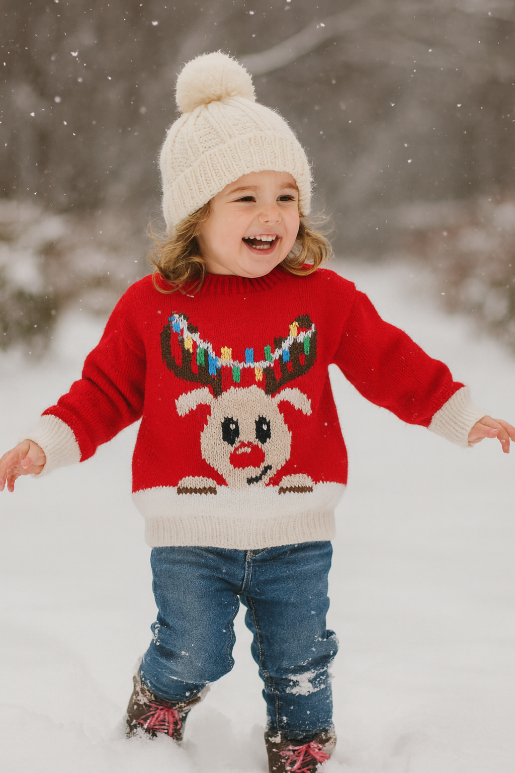Reindeer Christmas Sweater Knitting Pattern PDF Boys Girls Childs Baby Age 3mths - 7 years