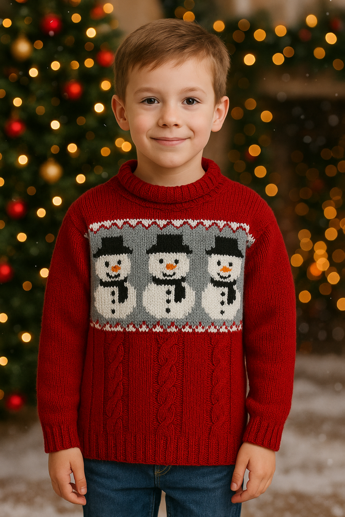 Childs Snowman Christmas Sweater Knitting Pattern PDF Cable Tunic Jumper Age 6m - 10yr