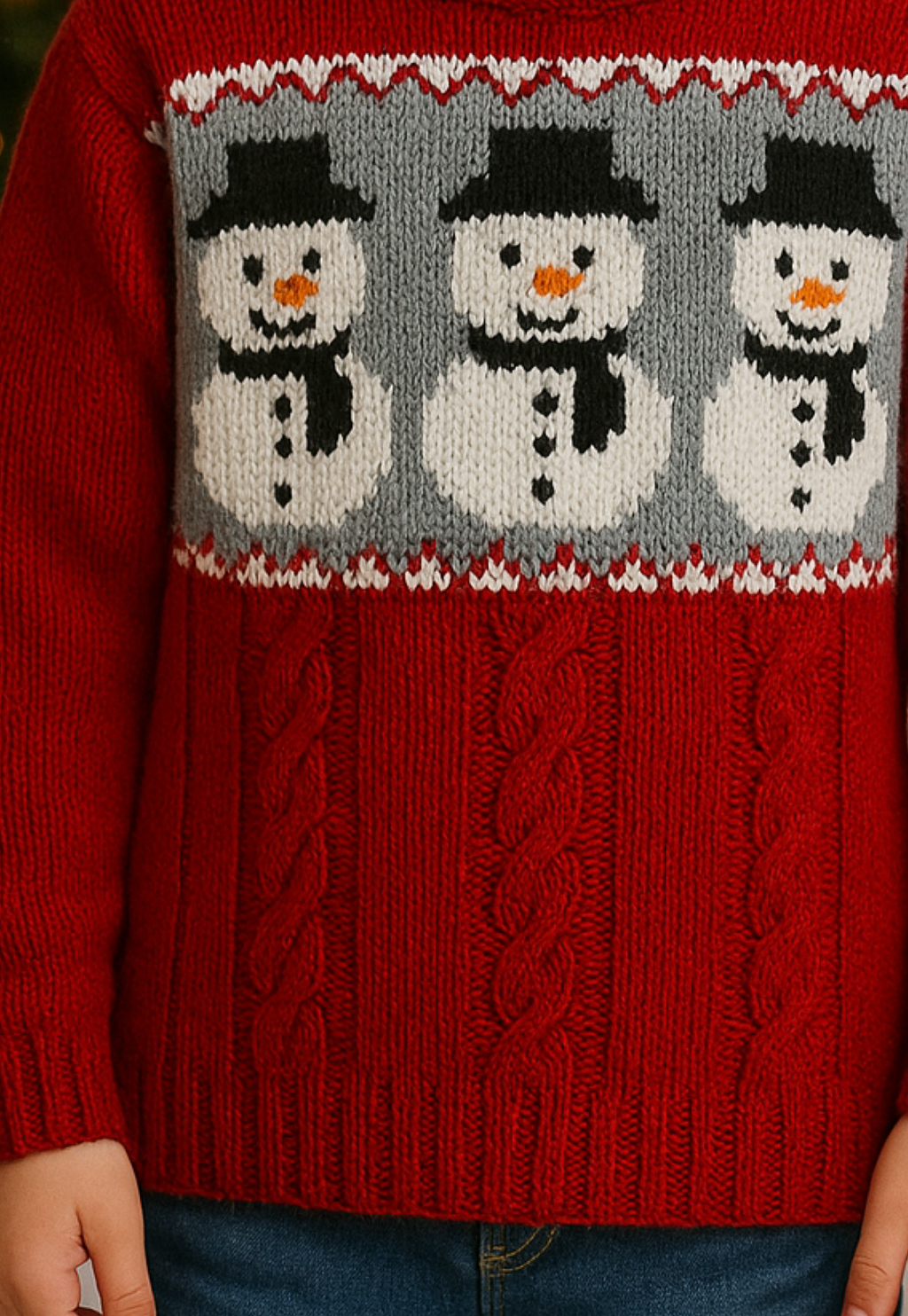 Childs Snowman Christmas Sweater Knitting Pattern PDF Cable Tunic Jumper Age 6m - 10yr