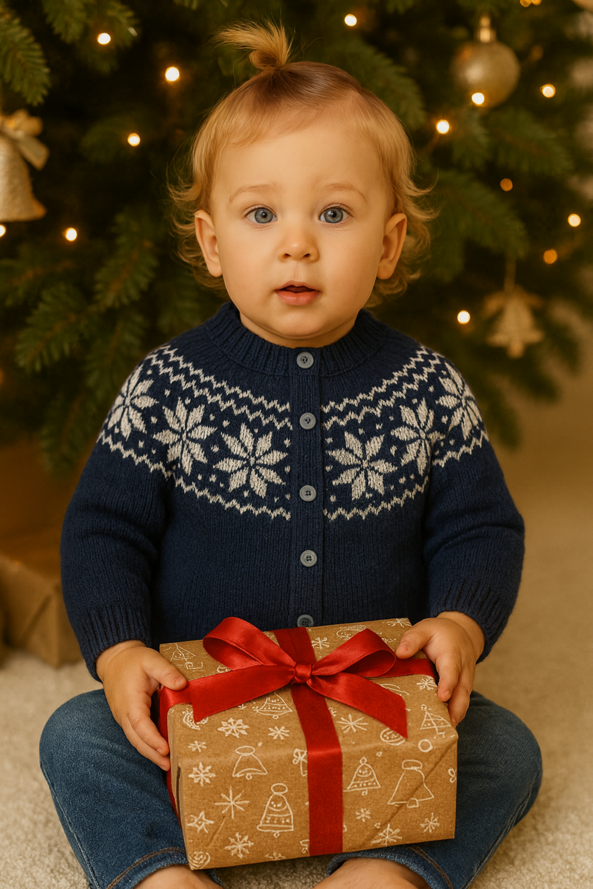 Child’s Snowflake Yoke Cardigan Knitting Pattern PDF Christmas Jacket Ages 1–5 Years