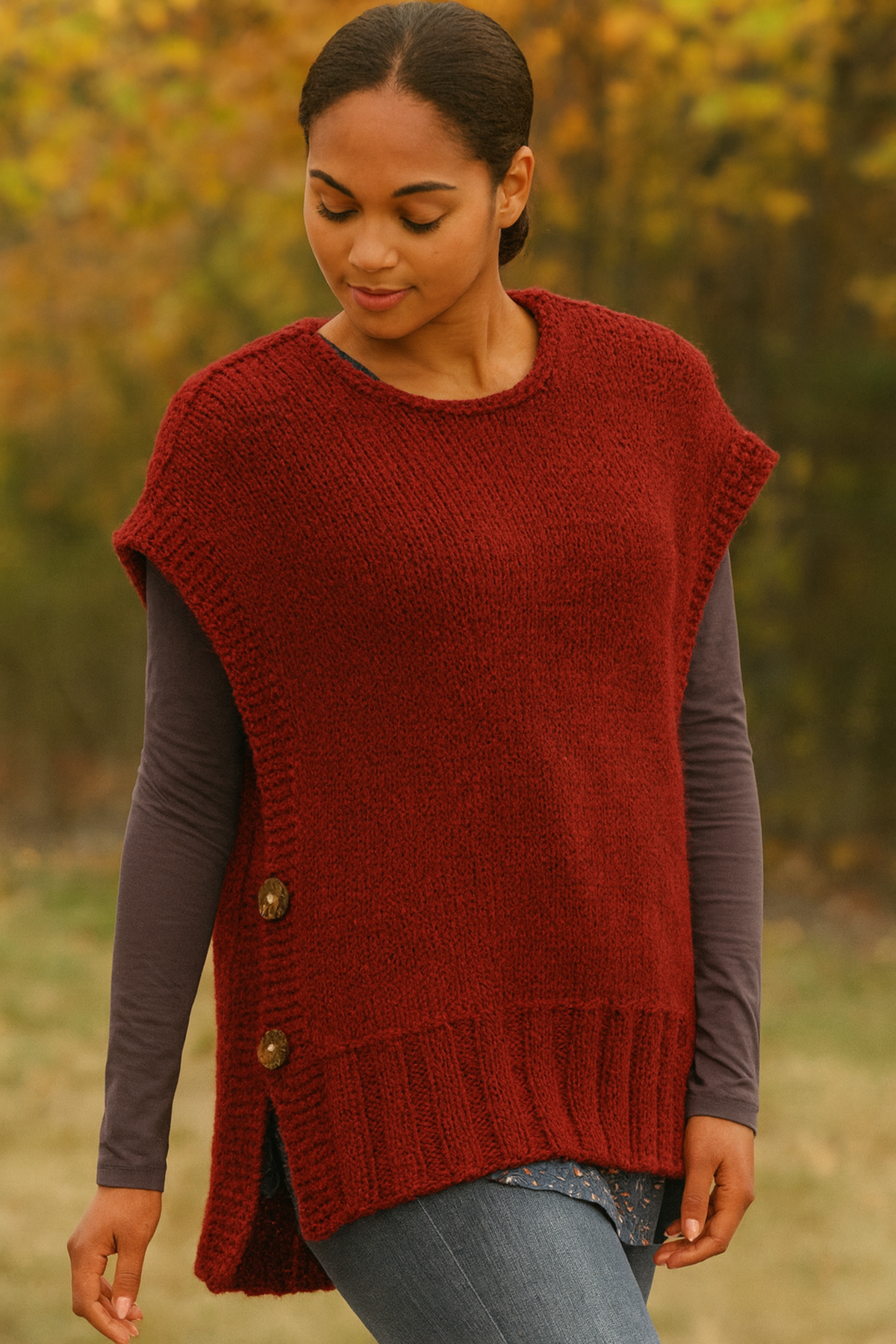 Women’s Super Chunky Tabard Knitting Pattern PDF Side Button Slipover S–XXXL