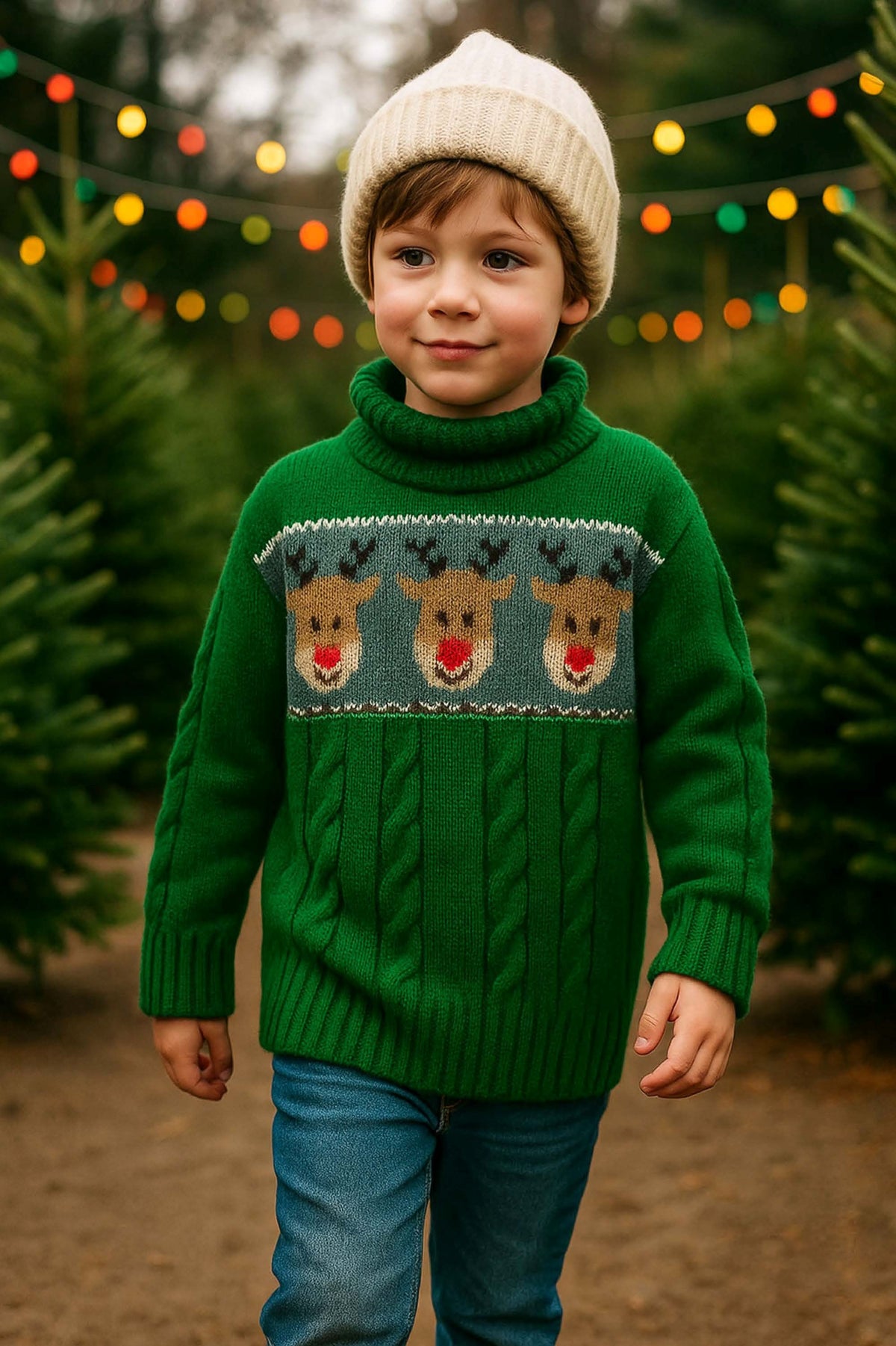 Child’s Reindeer Cable Sweater Knitting Pattern PDF Aran Christmas Jumper 6m - 10years
