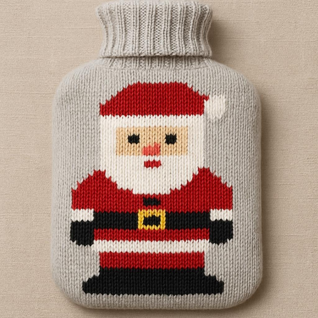 Santa Hot Water Bottle Cover Knitting Pattern PDF Chunky 2L Father Christmas