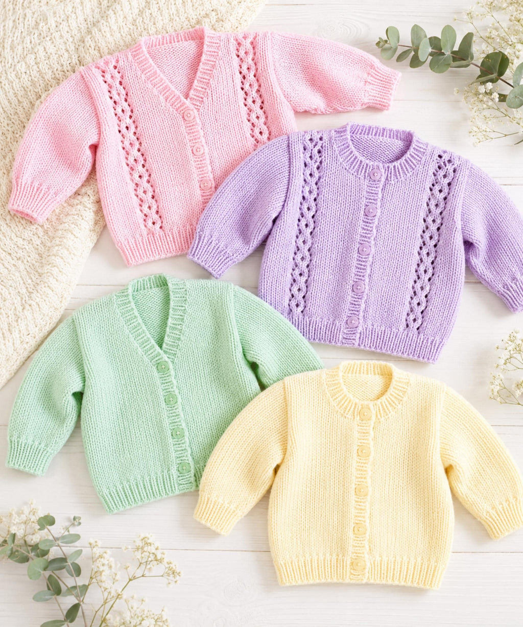 Baby & Child Cardigan Knitting Pattern PDF Round or V-Neck  Plain or Patterned DK Premature - Age 6