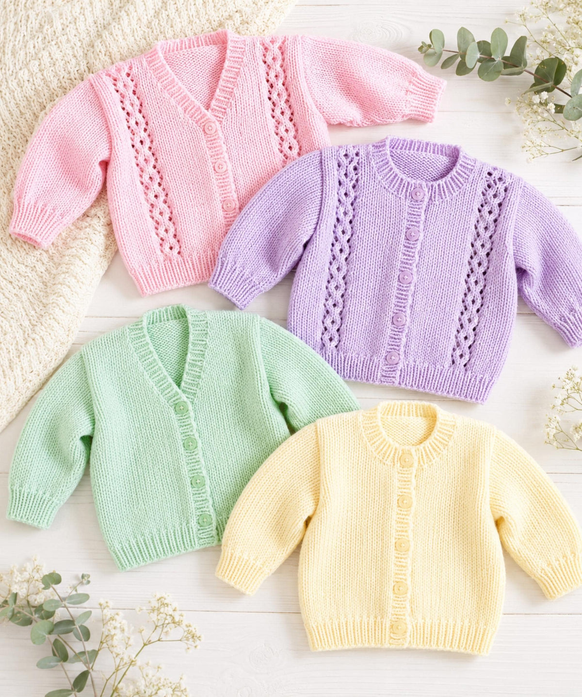 Baby & Child Cardigan Knitting Pattern PDF Round or V-Neck  Plain or Patterned DK Premature - Age 6