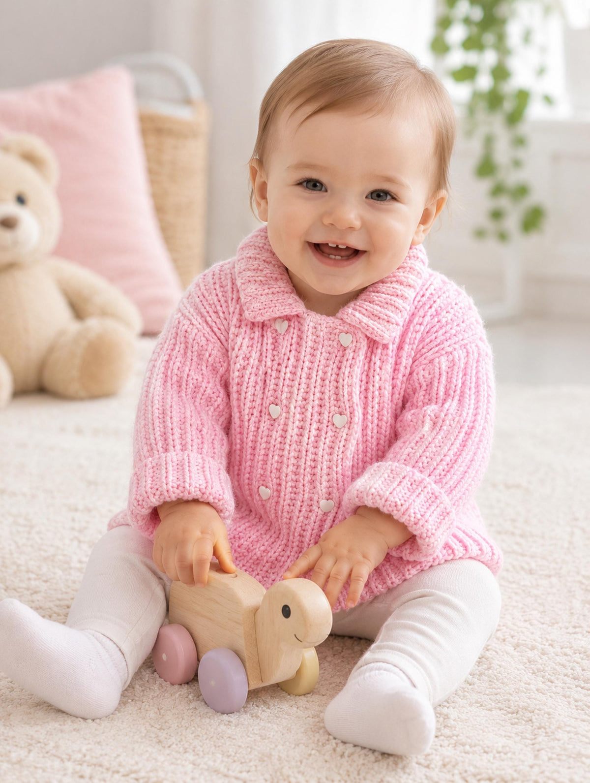 Easy Knit Baby Toddler Aran Jacket and Hat Knitting Pattern PDF Hood or Collar 0–3 Years