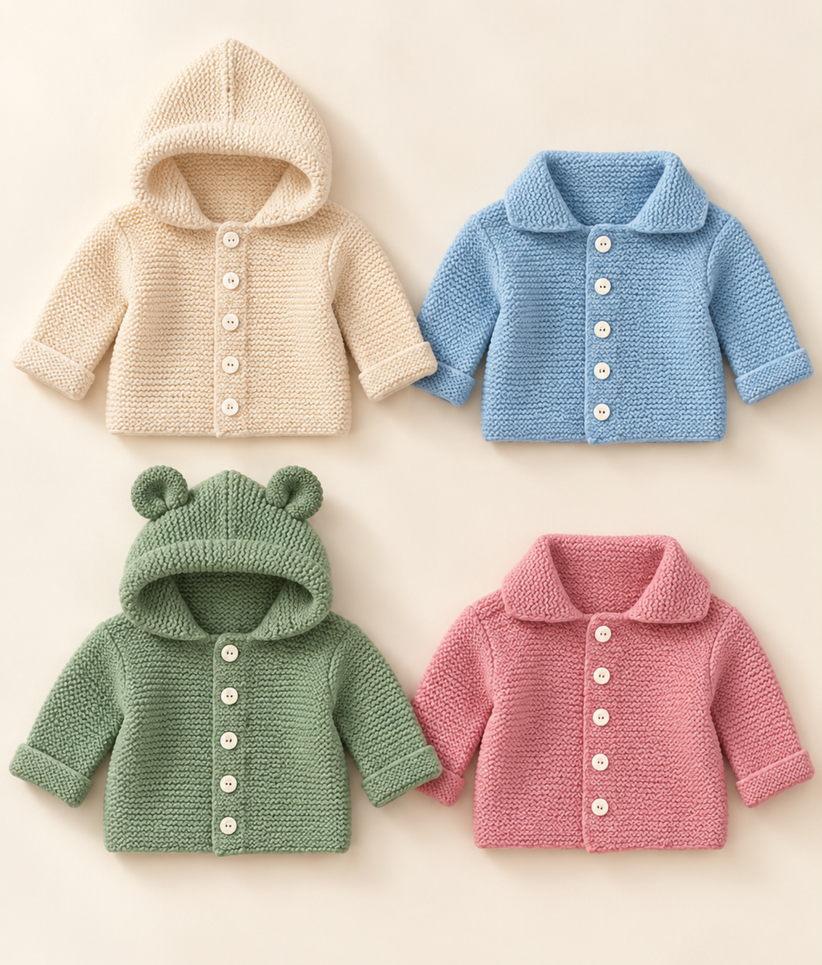Easy Knit Garter Stitch Hooded Jacket Knitting Pattern PDF Bear Ears Cardigan Baby DK
