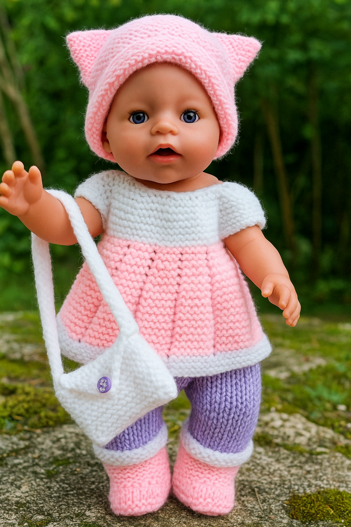 17 Inch Baby Doll Outfit Knitting Pattern PDF Top Leggings Hat Boots Bag