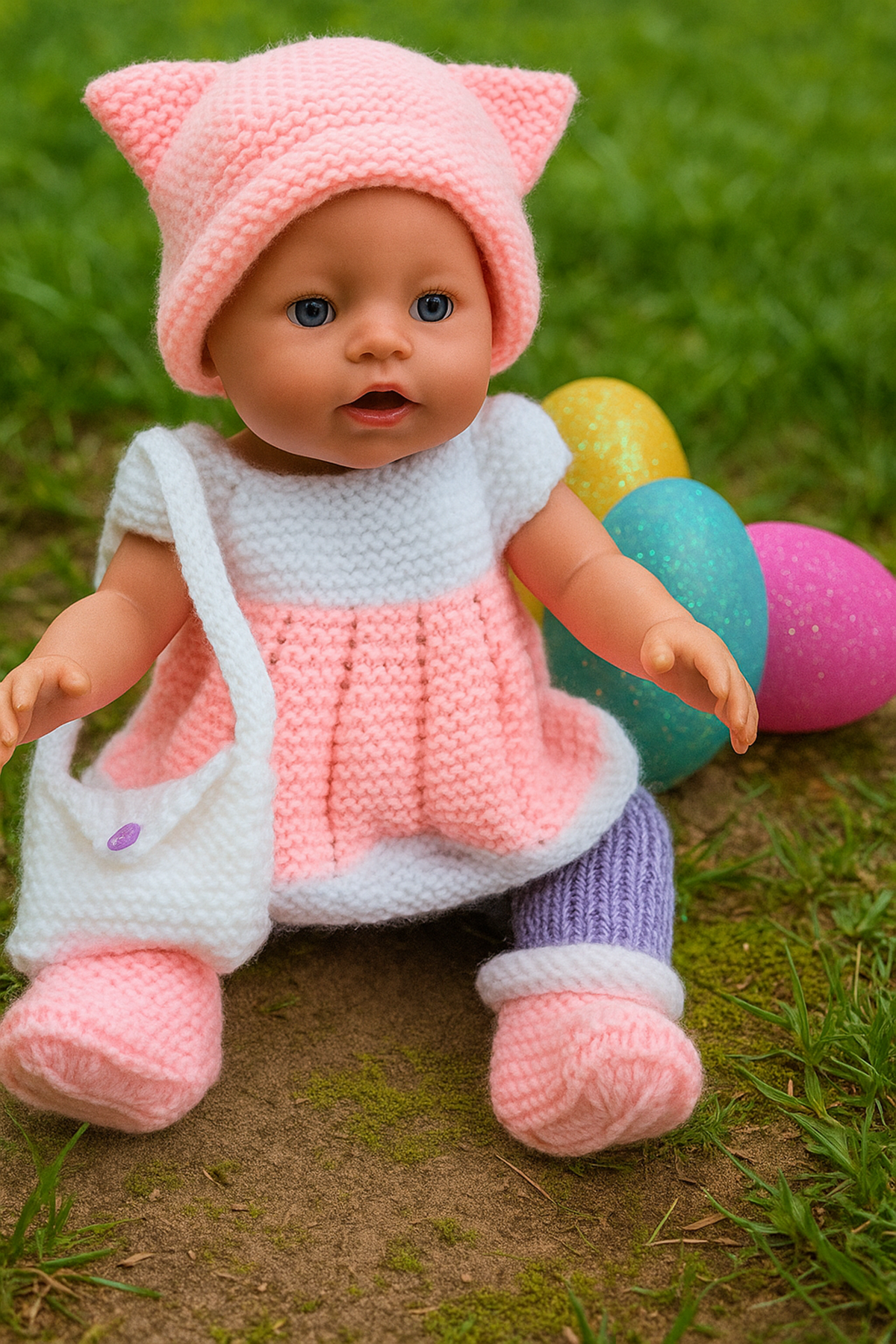 17 Inch Baby Doll Outfit Knitting Pattern PDF Top Leggings Hat Boots Bag