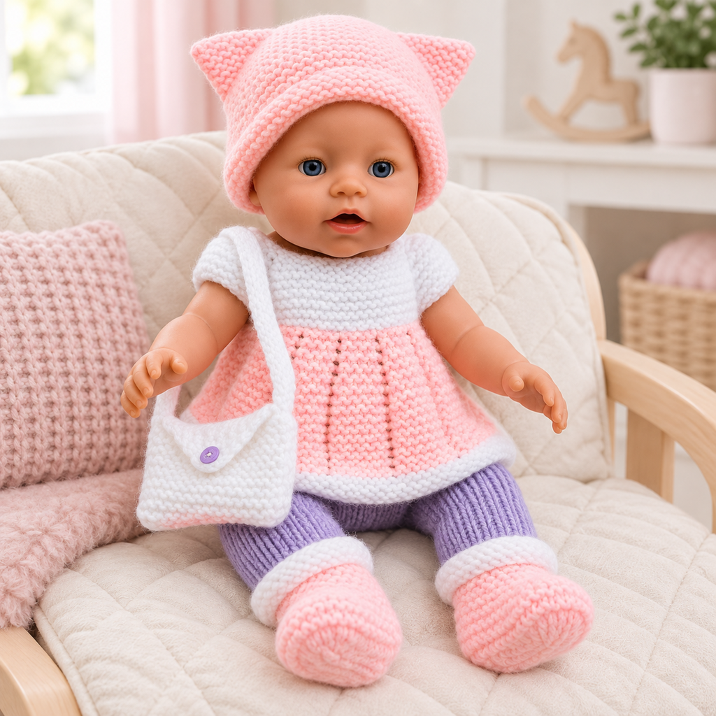 17 Inch Baby Doll Outfit Knitting Pattern PDF Top Leggings Hat Boots Bag