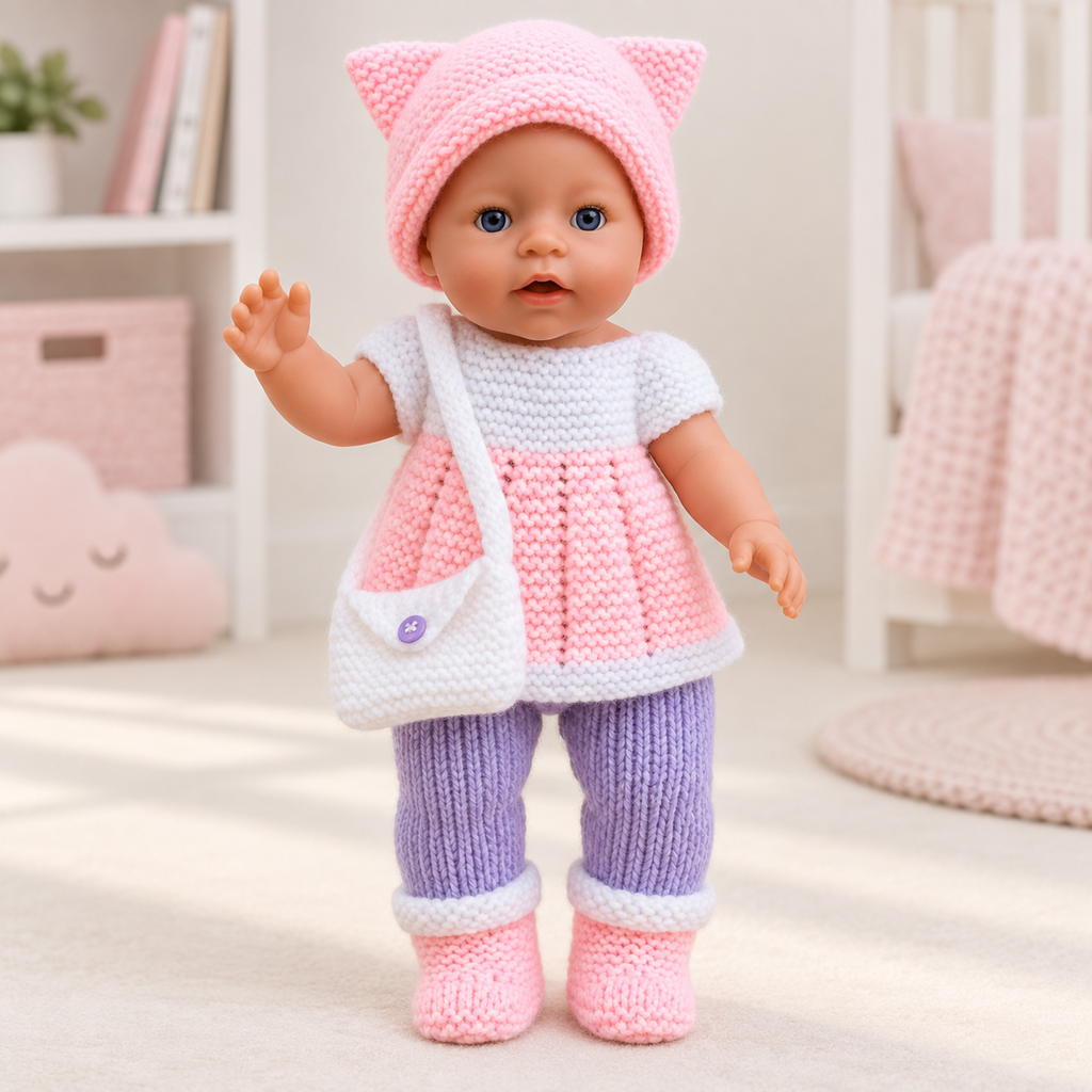 17 Inch Baby Doll Outfit Knitting Pattern PDF Top Leggings Hat Boots Bag