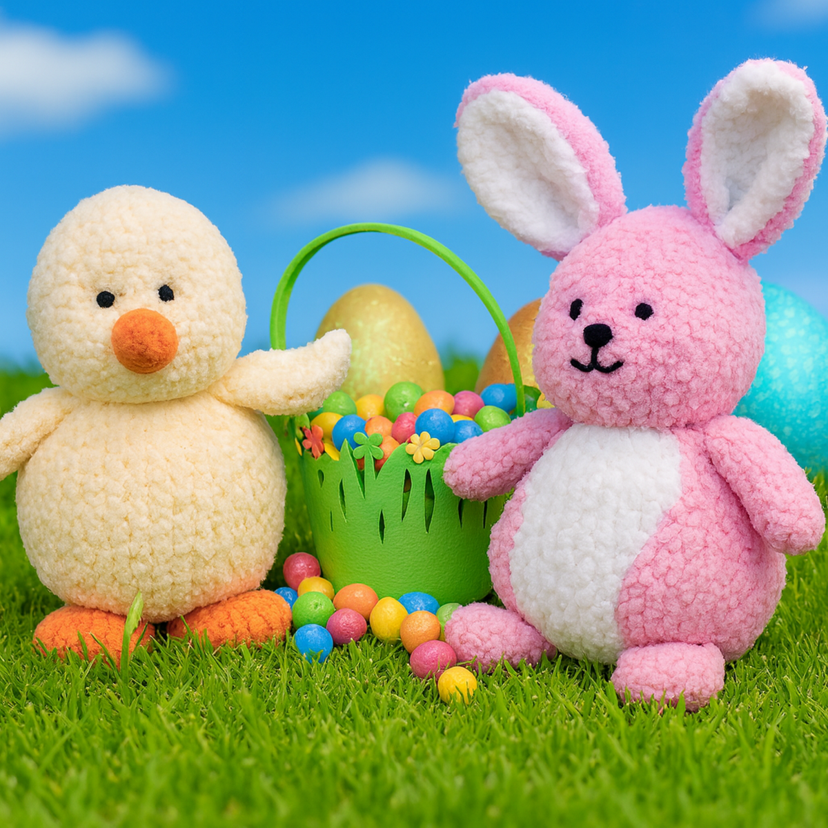 Easter Chick & Bunny Rabbit Toy Knitting Pattern PDF Snowflake Chunky and DK