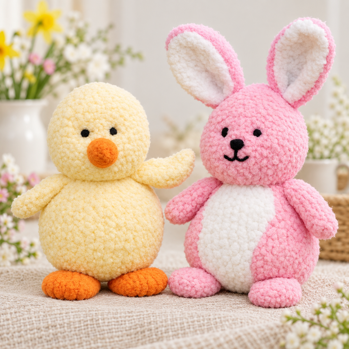 Easter Chick & Bunny Rabbit Toy Knitting Pattern PDF Snowflake Chunky and DK