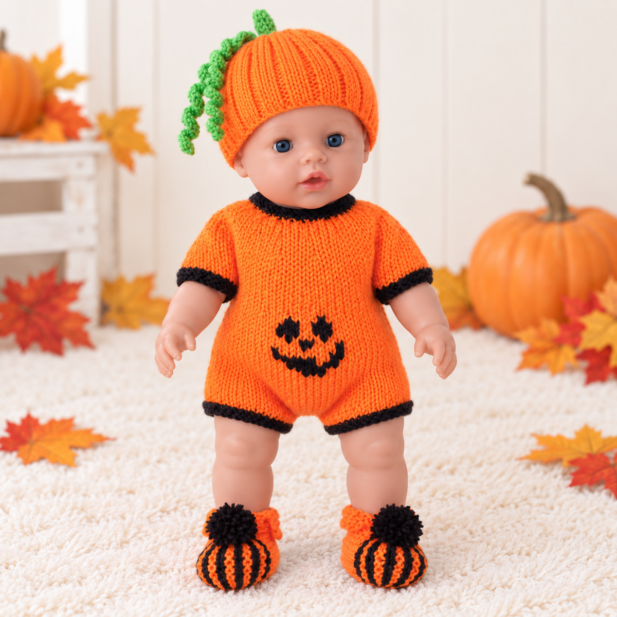 Pumpkin Dolls Outfit Knitting Pattern PDF 12 - 17 Inch Halloween Costume DK