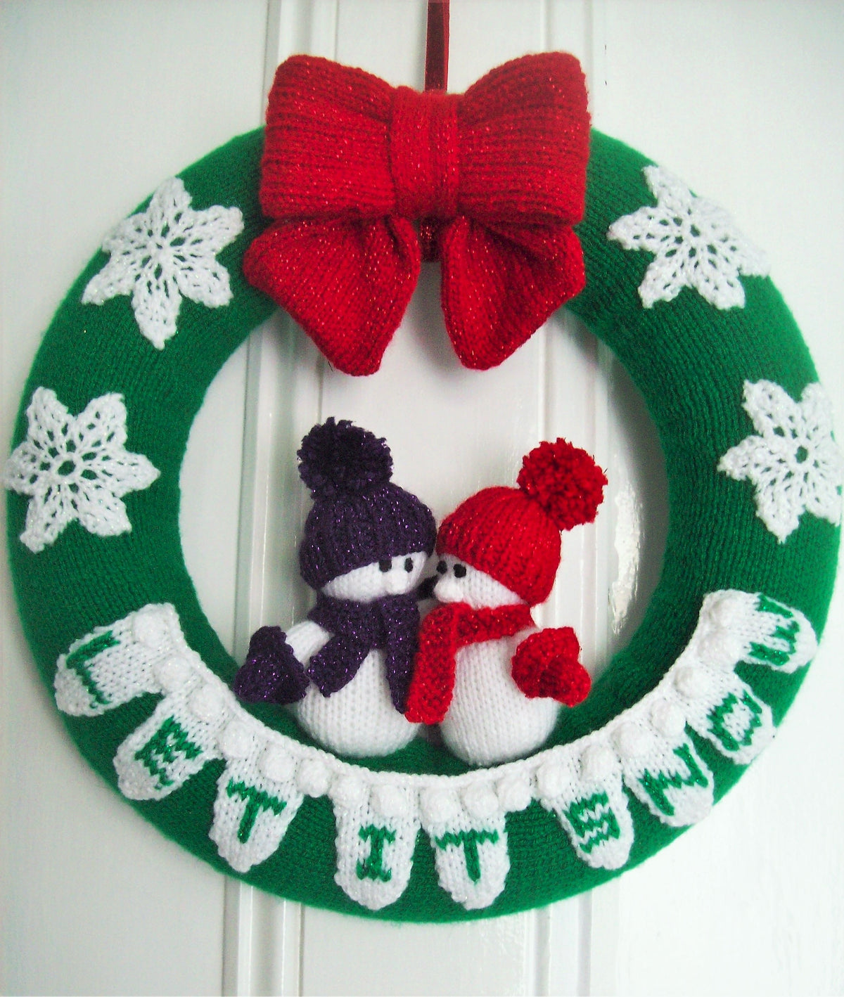 Let It Snow Christmas Wreath Knitting Pattern PDF Snowman Door Decoration DK