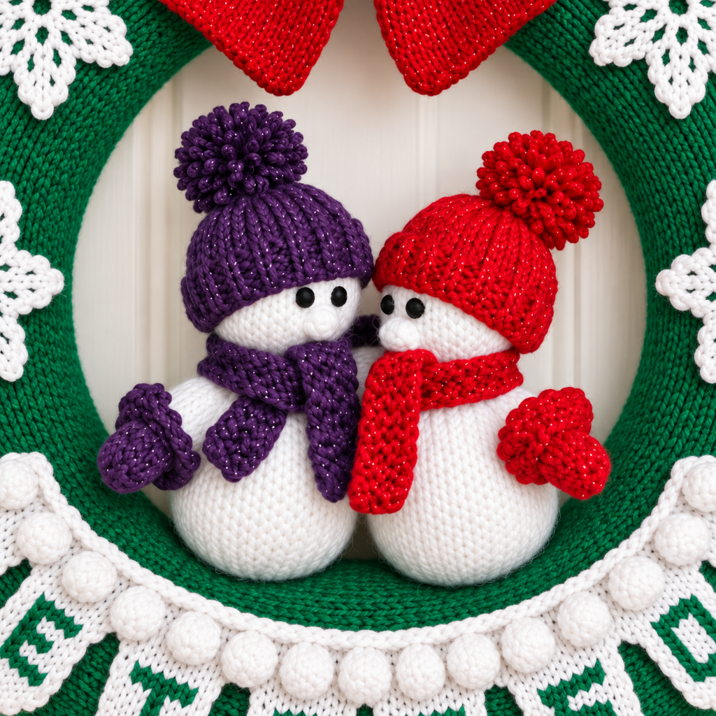Let It Snow Christmas Wreath Knitting Pattern PDF Snowman Door Decoration DK