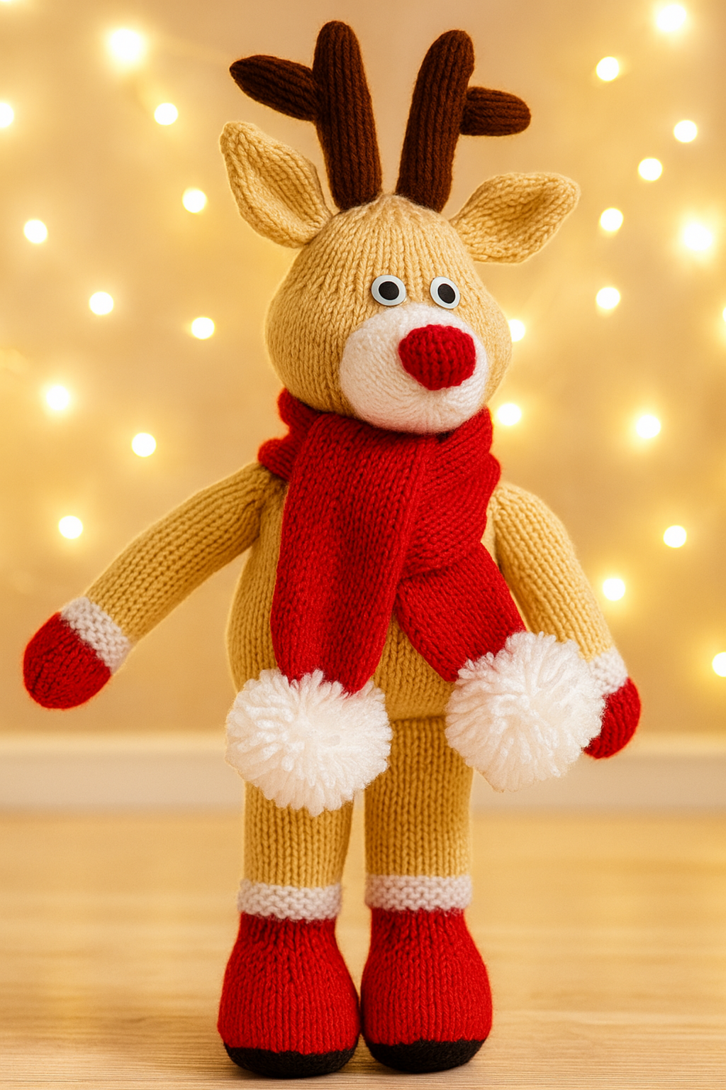 Red Nosed Rudolph Reindeer Knitting Pattern PDF Christmas Toy  DK 40cm