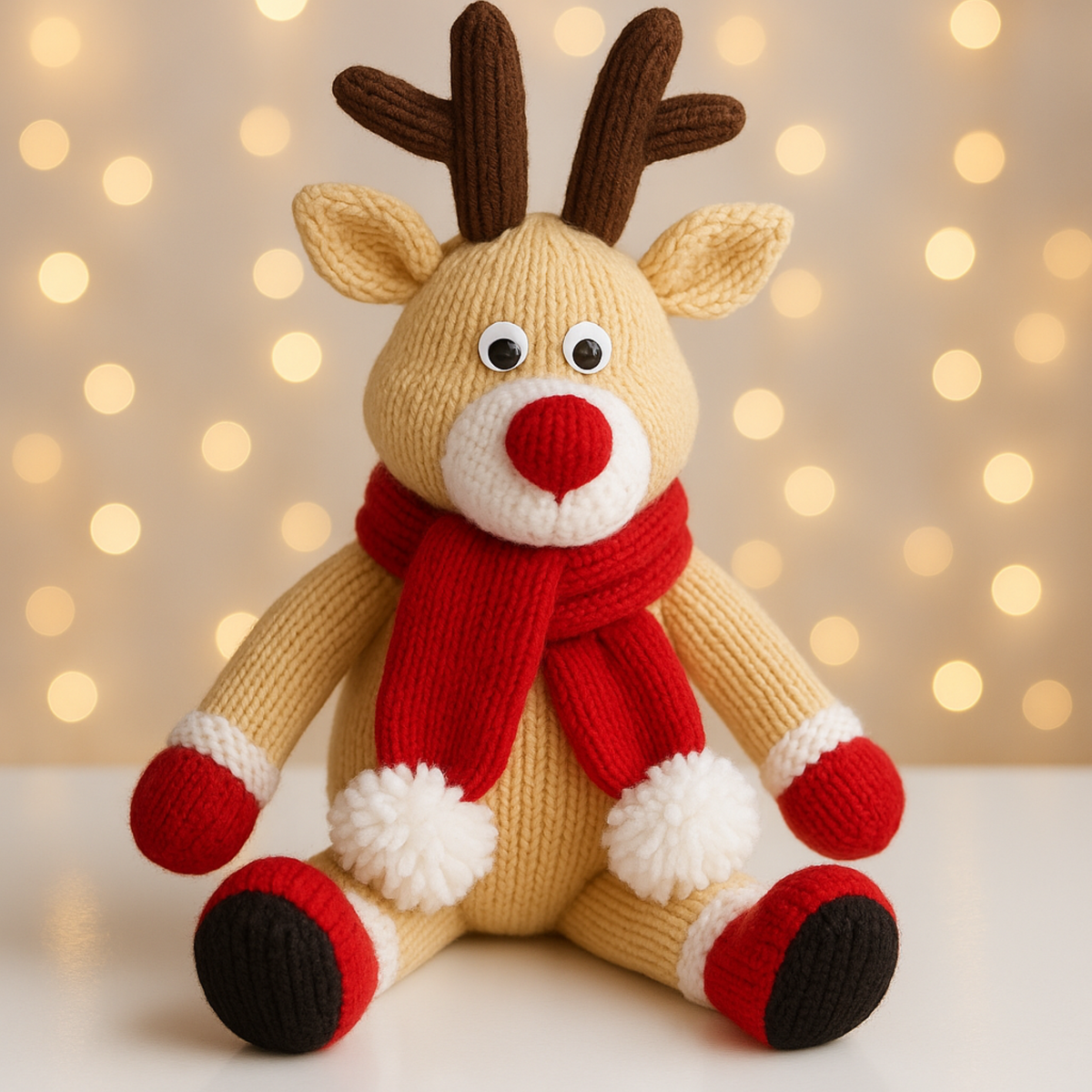 Red Nosed Rudolph Reindeer Knitting Pattern PDF Christmas Toy  DK 40cm