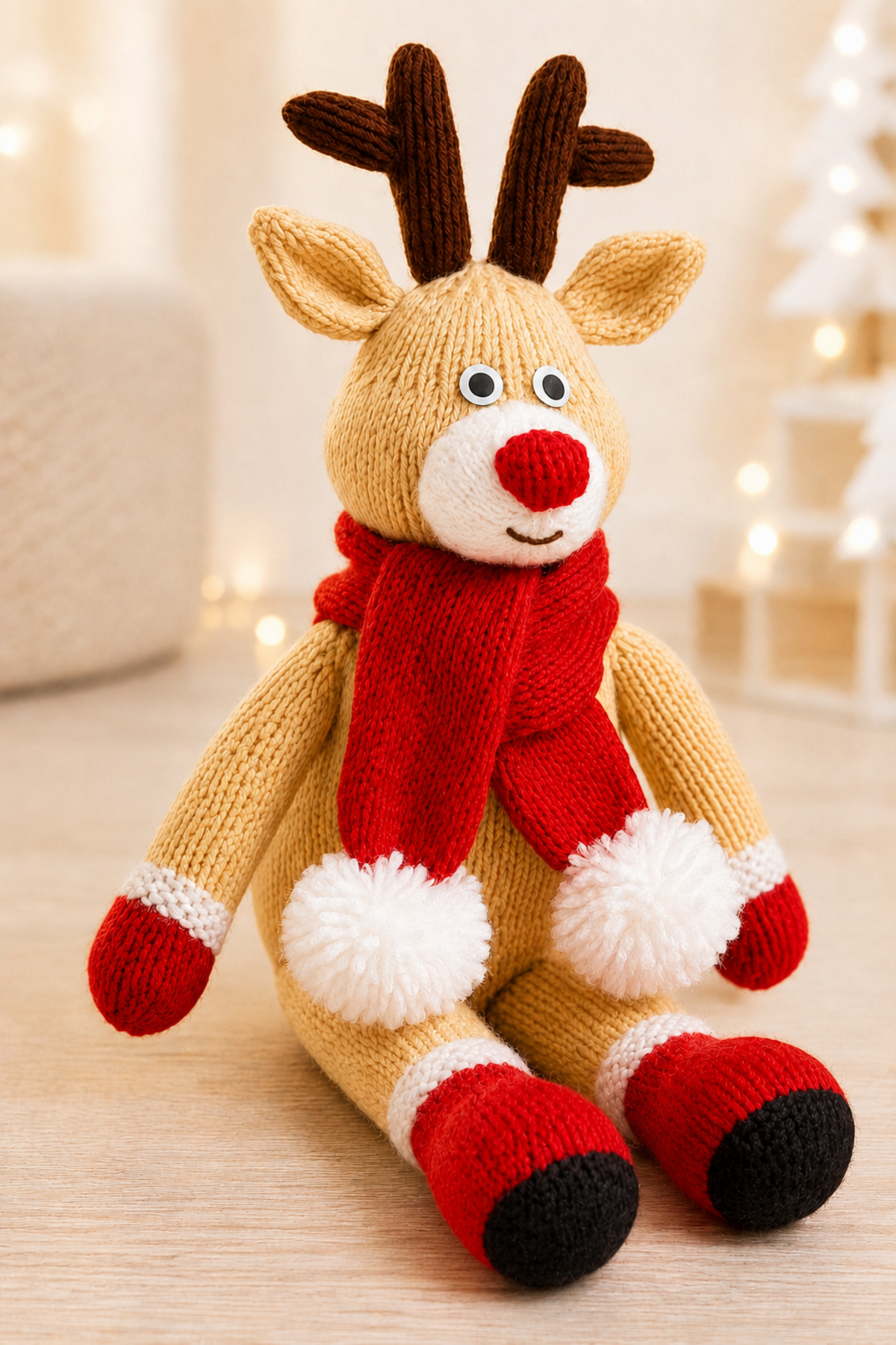 Red Nosed Rudolph Reindeer Knitting Pattern PDF Christmas Toy  DK 40cm