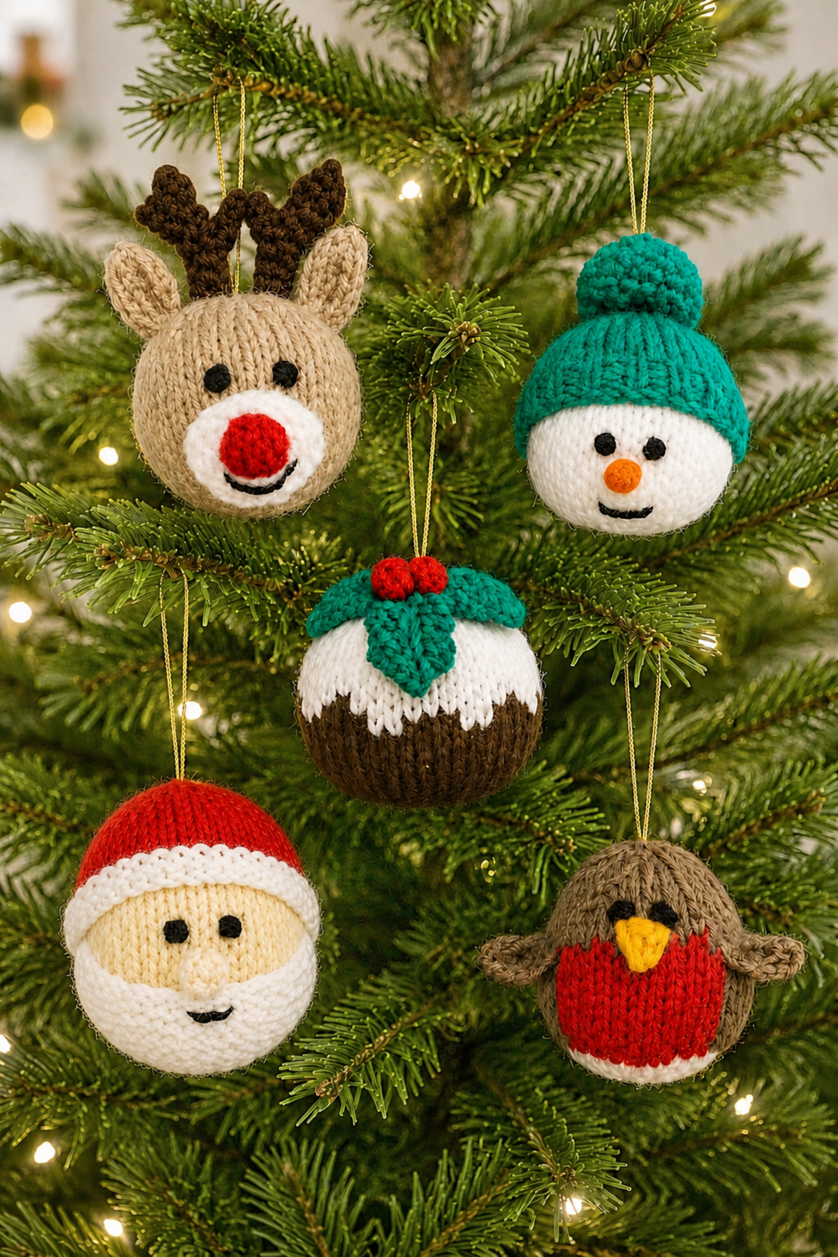 Christmas Tree Decorations Knitting Pattern PDF 5 Festive Ornaments Baubles