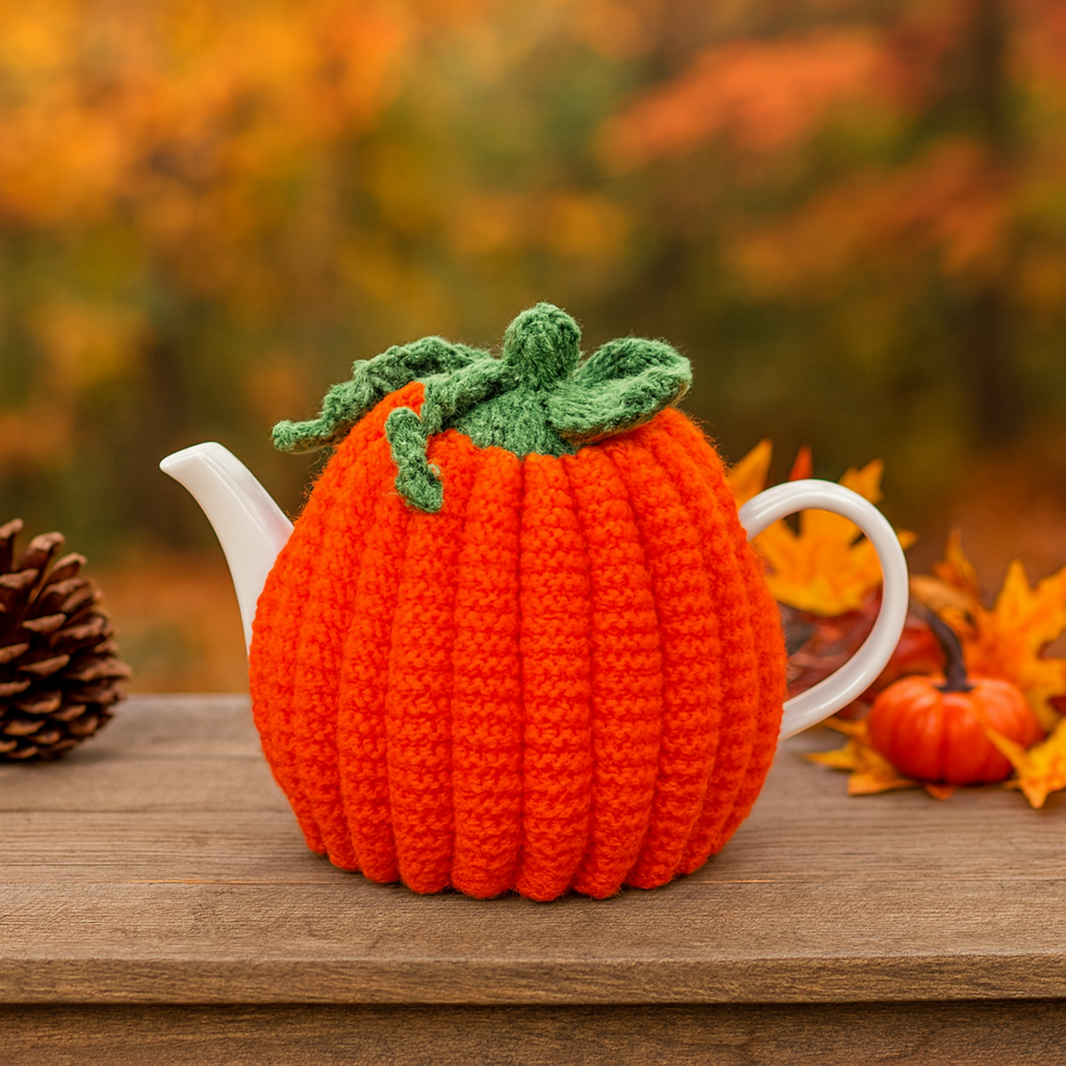 Pumpkin Teacosy Knitting Pattern PDF Novelty Halloween Tea Pot Cover DK