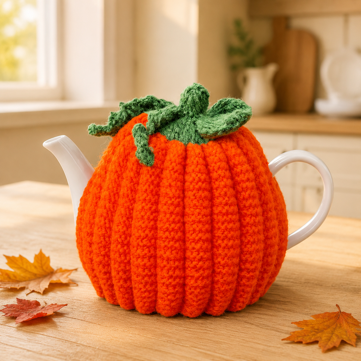 Pumpkin Teacosy Knitting Pattern PDF Novelty Halloween Tea Pot Cover DK