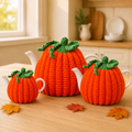 Pumpkin Teacosy Knitting Pattern PDF Novelty Halloween Tea Pot Cover DK