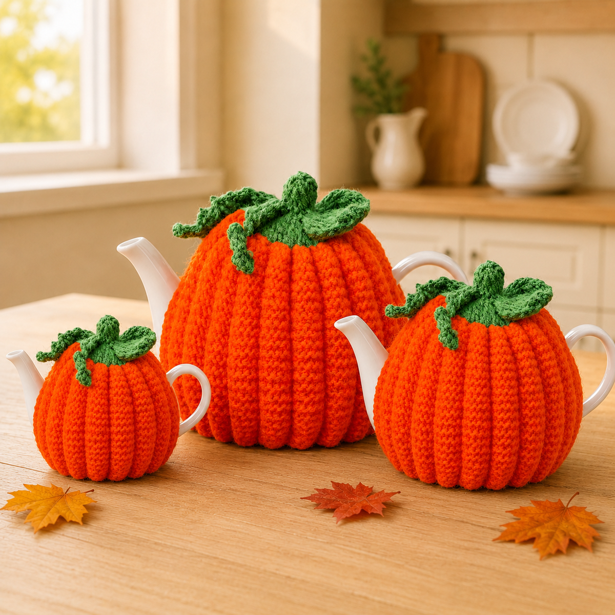 Pumpkin Teacosy Knitting Pattern PDF Novelty Halloween Tea Pot Cover DK