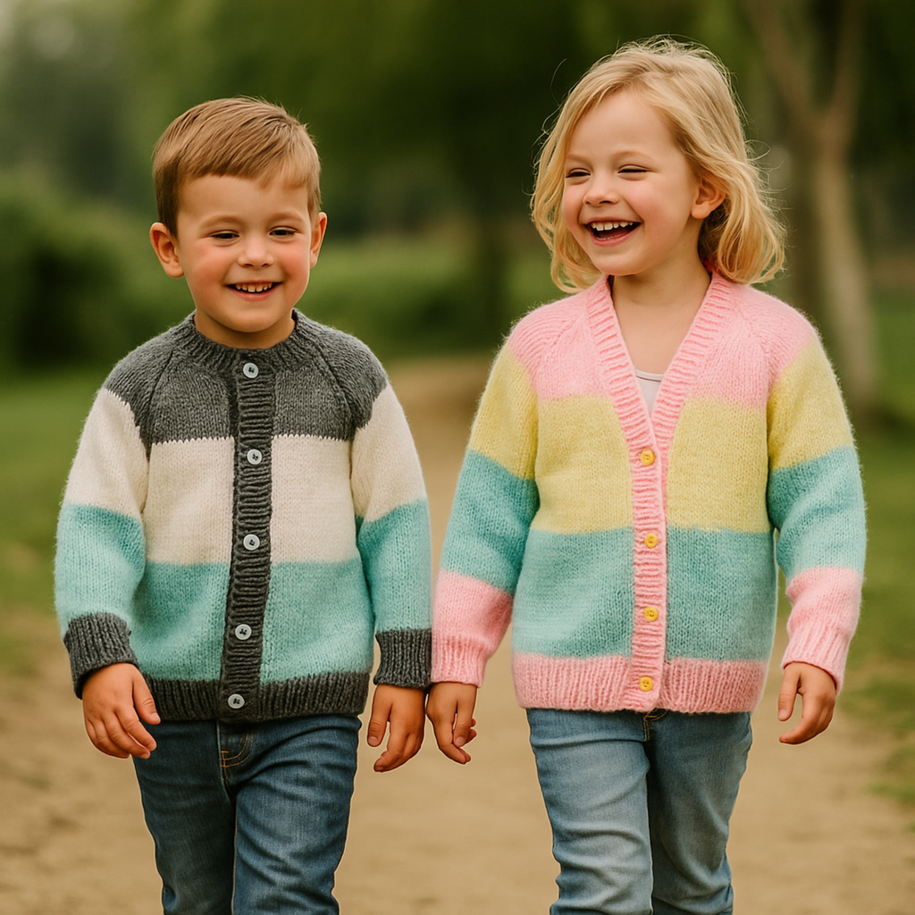 Striped Raglan Cardigan Knitting Pattern – Premature Baby to 8 Years – DK PDF