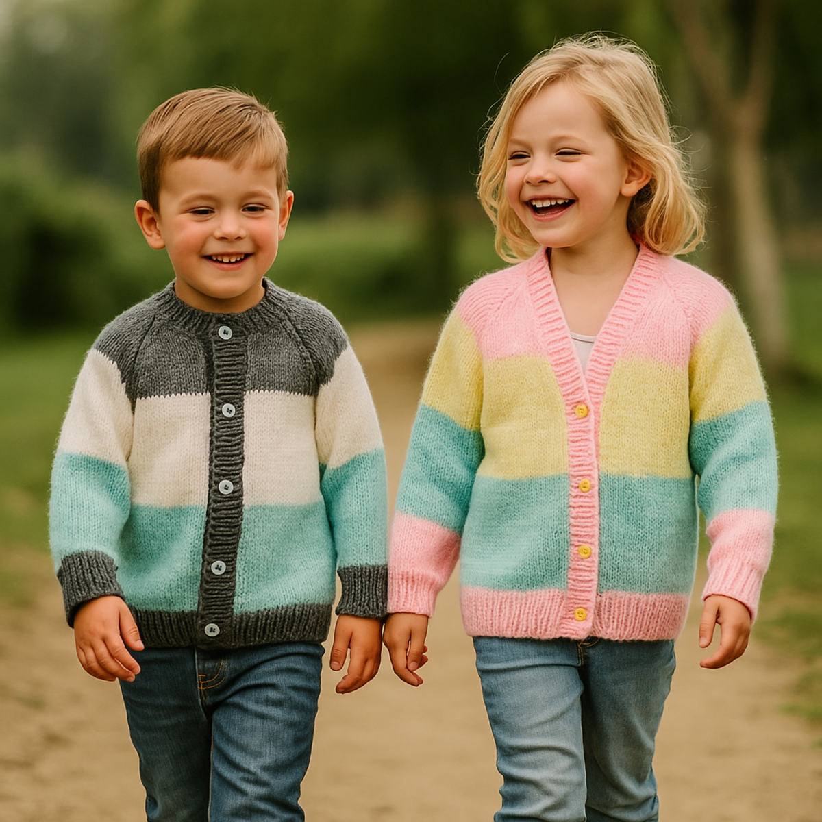 Striped Raglan Cardigan Knitting Pattern – Premature Baby to 8 Years – DK PDF
