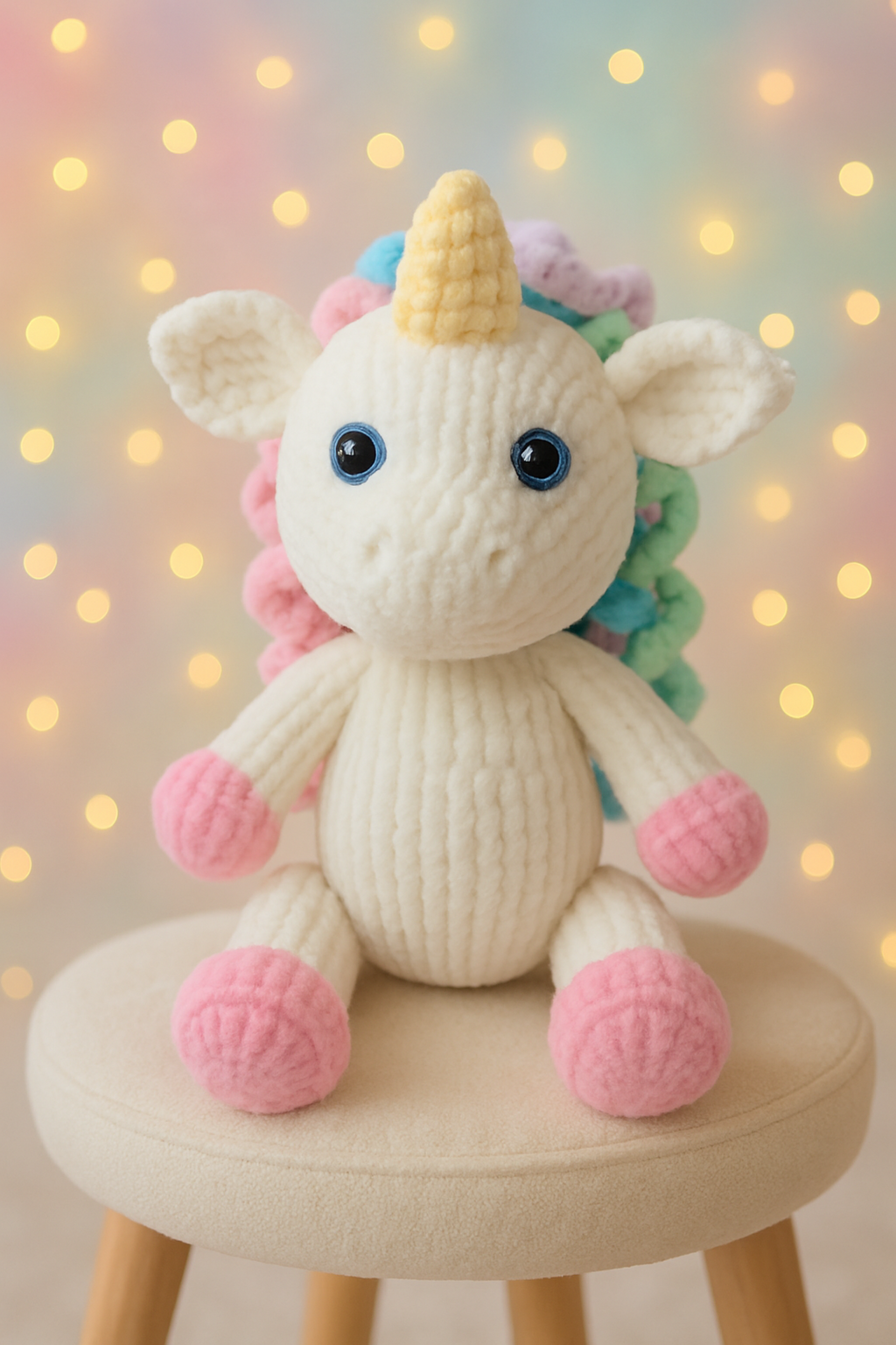 Easy Knit Cuddly Unicorn Toy Knitting Pattern PDF 36cm Chunky Chenille