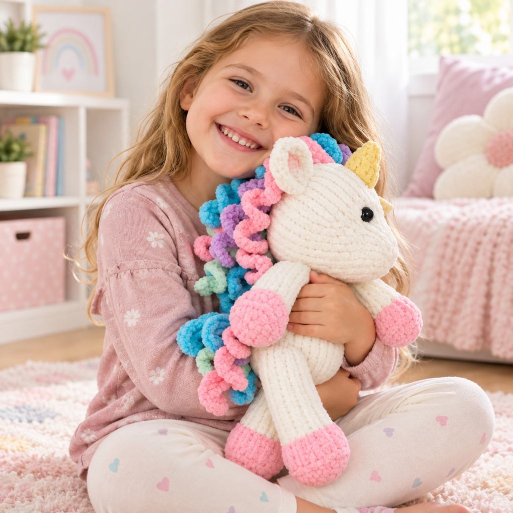 Easy Knit Cuddly Unicorn Toy Knitting Pattern PDF 36cm Chunky Chenille