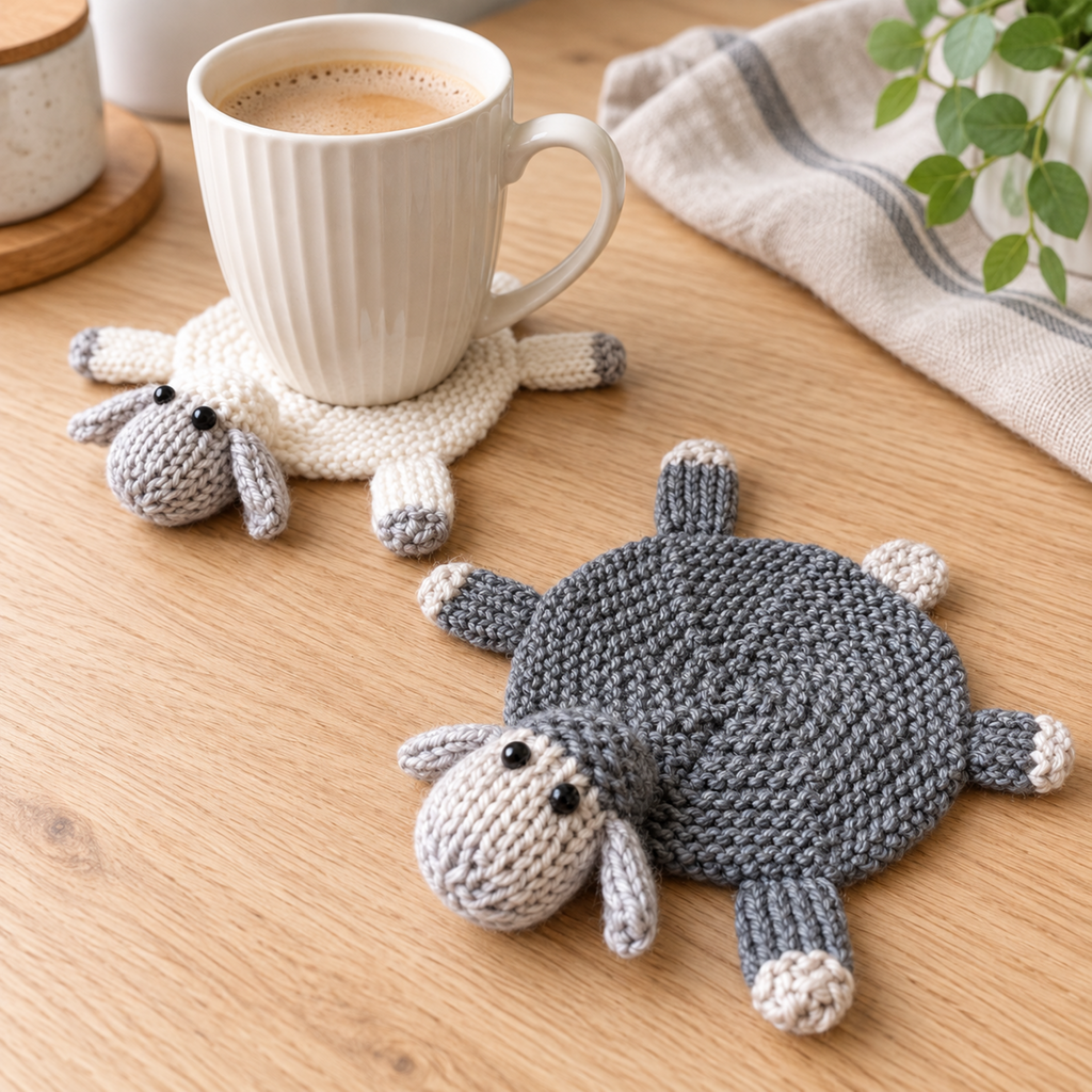 Sheep Coaster Knitting Pattern PDF Cute Animal Mug Mat DK