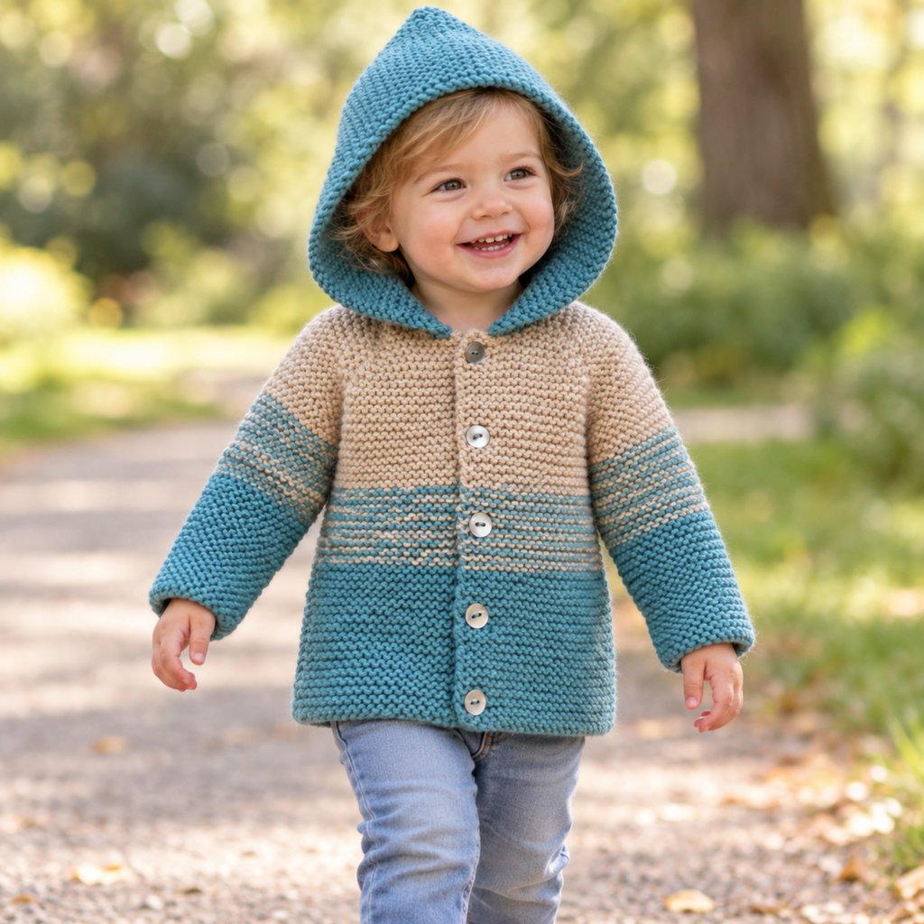 Easy Knit Ombre Hooded Jacket Knitting Pattern PDF 4 Ply Age 0 - 4 years
