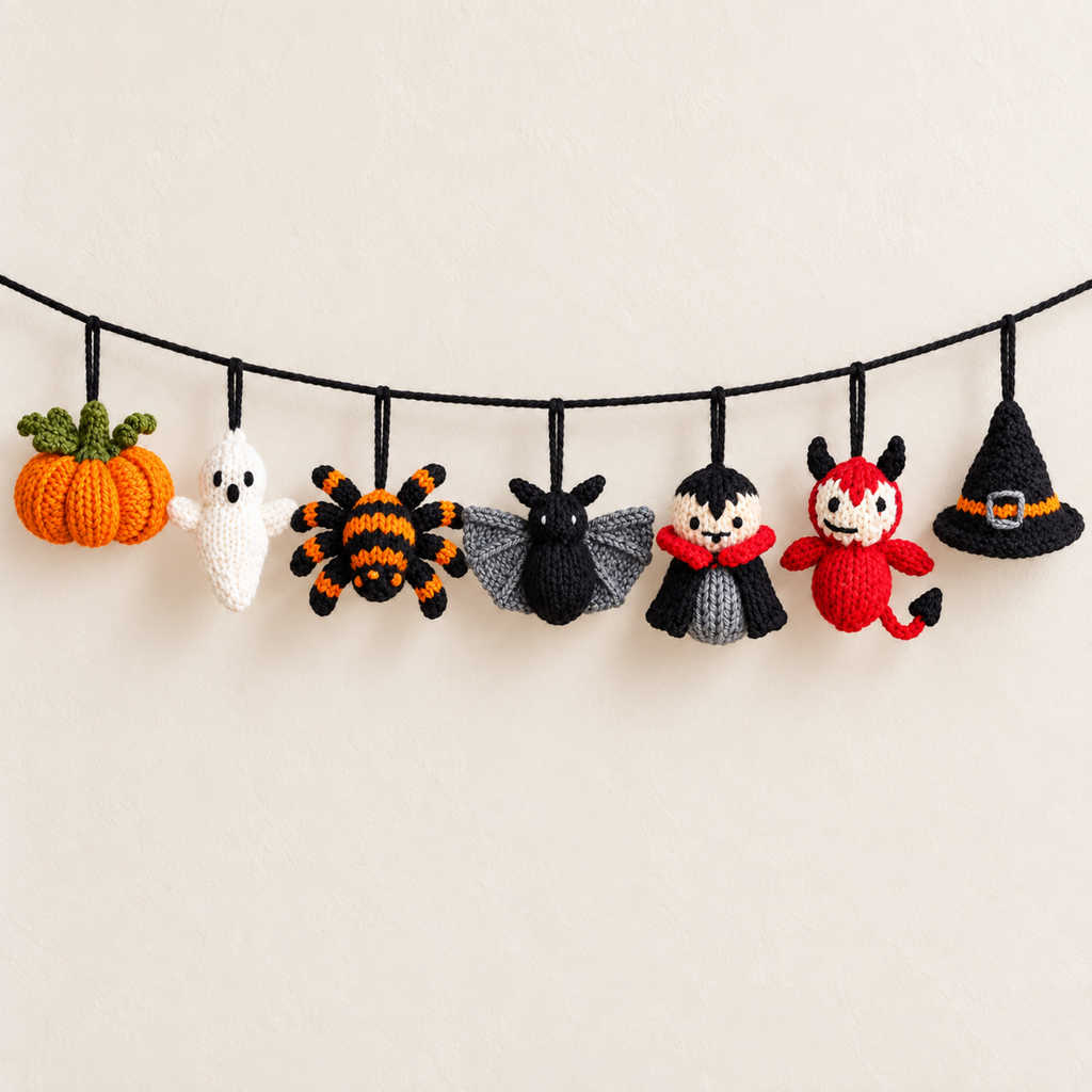 Mini Halloween Decorations Knitting Pattern PDF DK Spooky Keychain