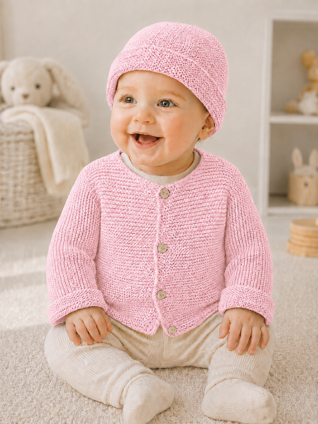 Easy Baby Cardigan & Beanie Hat Knitting Pattern PDF DK Garter Stitch Set 0 - 2 years
