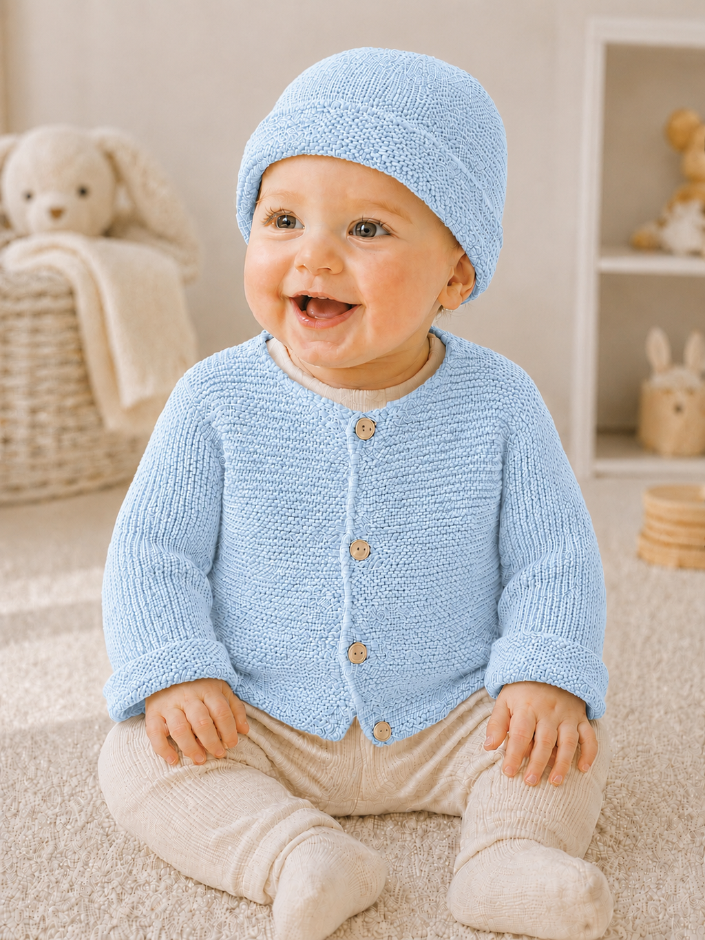 Easy Baby Cardigan & Beanie Hat Knitting Pattern PDF DK Garter Stitch Set 0 - 2 years