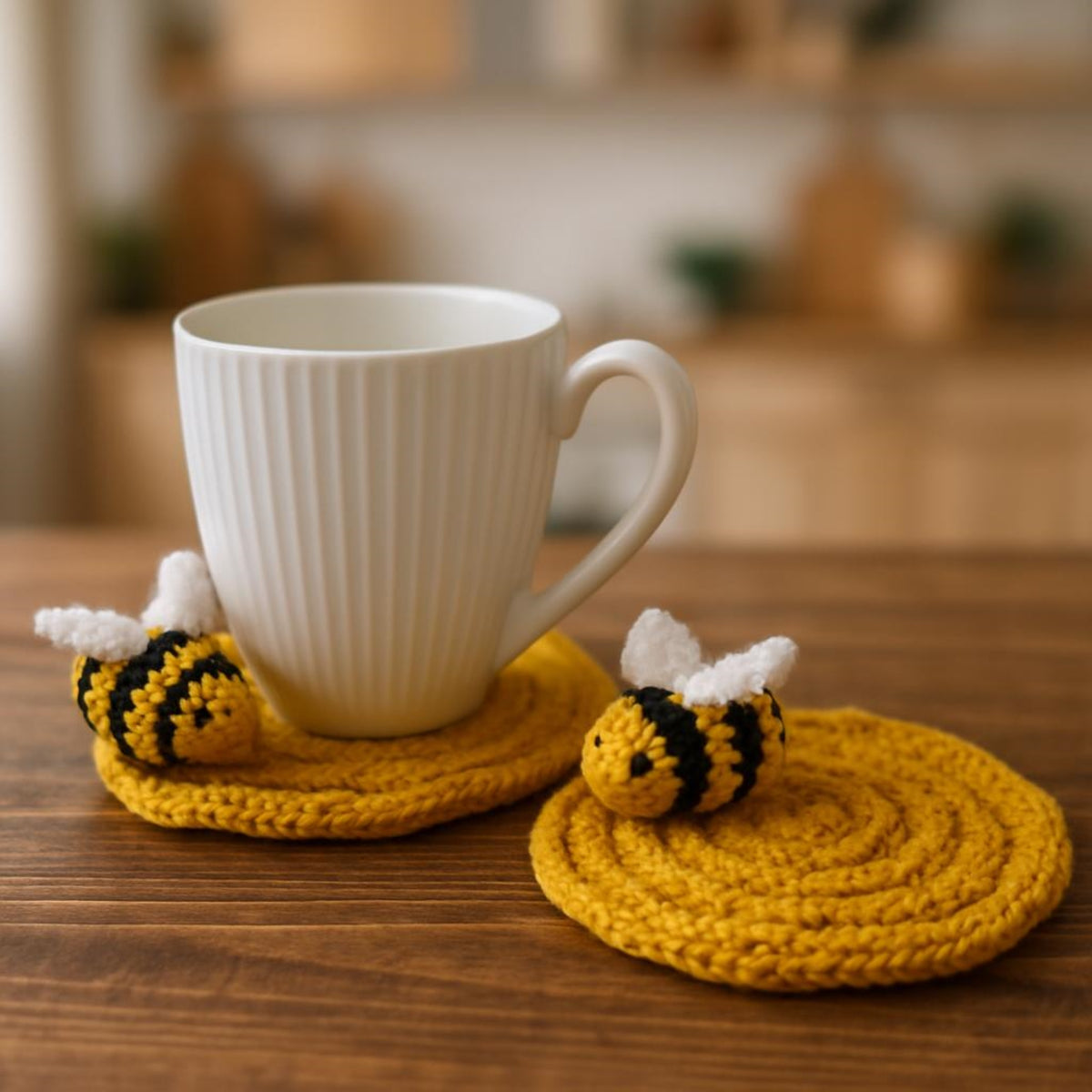 Bumble Bee Coaster Knitting Pattern PDF Novelty Mug Mat DK