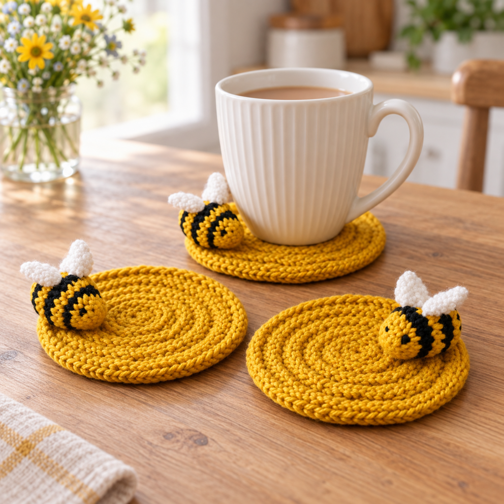 Bumble Bee Coaster Knitting Pattern PDF Novelty Mug Mat DK